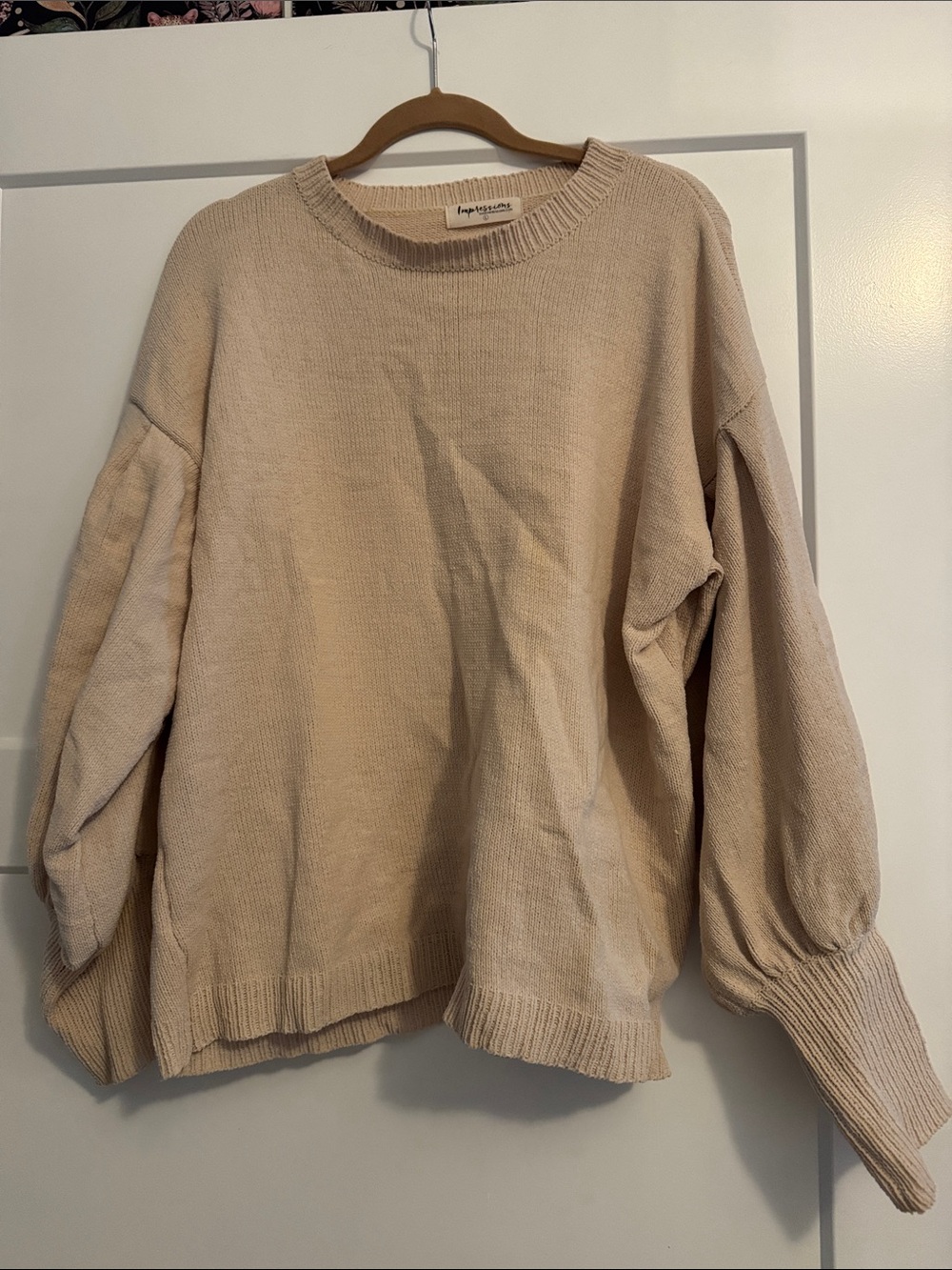 Impressions Cream Balloon-Sleeve Crewneck Sweater